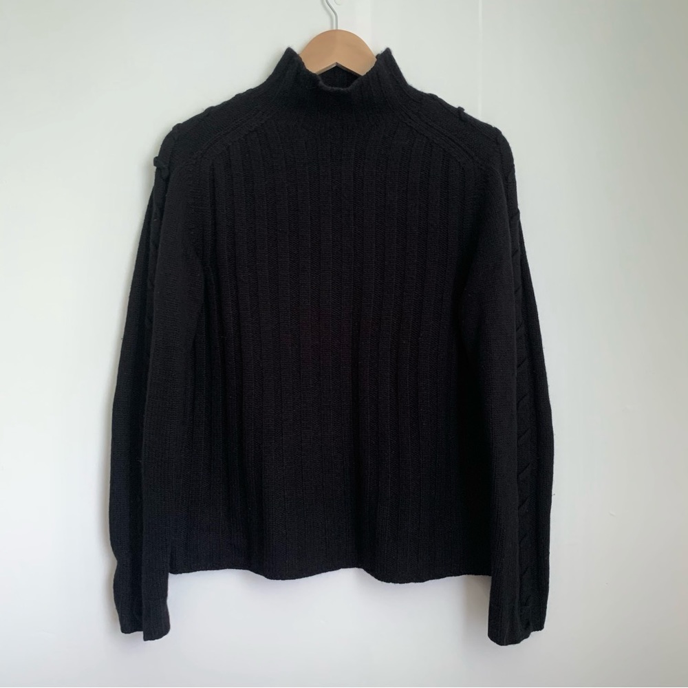Malo 100% Italian Cashmere Mock Neck Lace Up Sleeves Ribbed Knit Sweater Black M